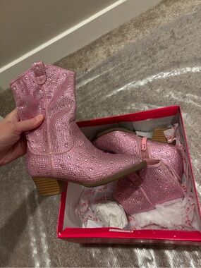 Pink Sparkle Western Booties - girls Fashion Heels
